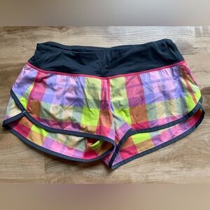 Lululemon Run Speed Shorts in Passion Pink Lime Foxy Plaid - Size 4
